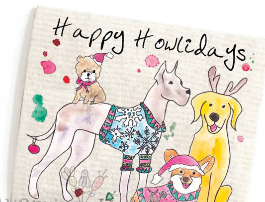 Happy Howlidays Dog Swedish Dishcloth