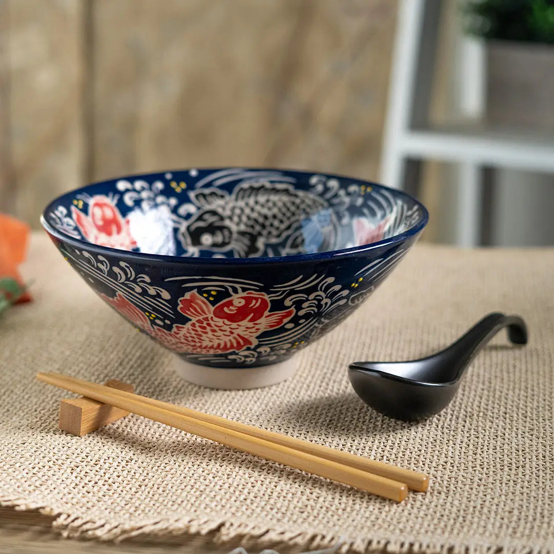 Koi Fish 24oz Bowl with Chopsticks + Spoon Set