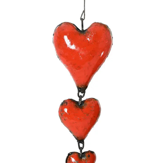 Recycled Metal Triple Hanging Hearts Sculpture