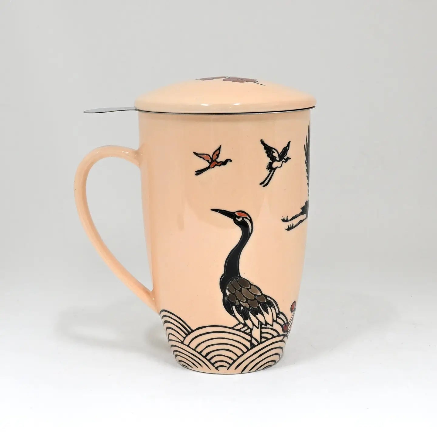 Tea Infuser Mug 15oz Crane Flower