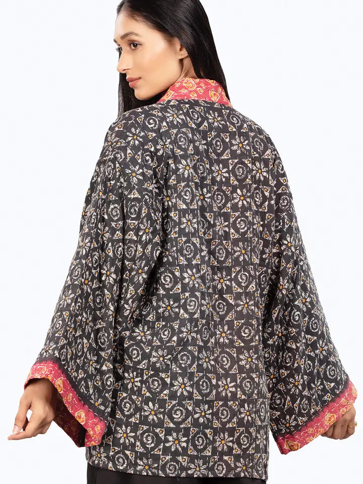 Reversible Black Kantha Kimono Jacket