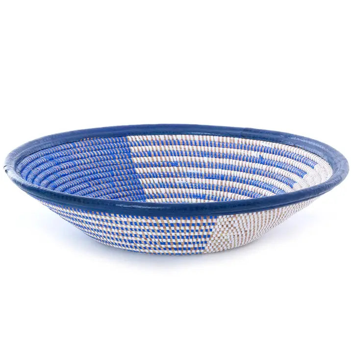 Blue & White Leather Trimmed Basket