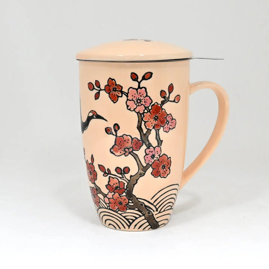 Tea Infuser Mug 15oz Crane Flower