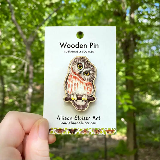 Saw Whet Owl Wooden Pin
