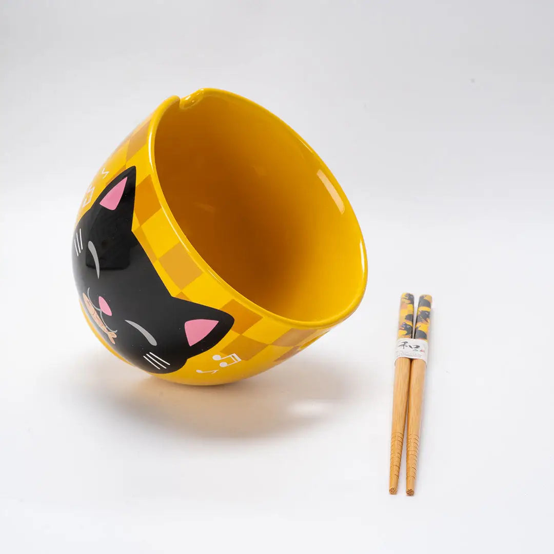 Neko Friends Cat Design Donburi Bowl with Chopsticks Set