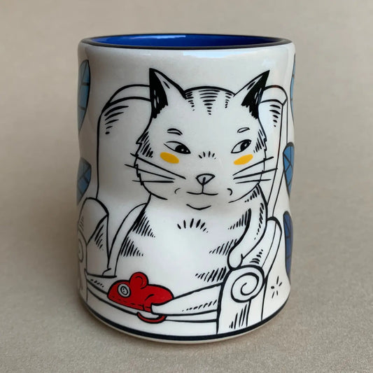 Lucky Cat with Mouse  Cup - Large