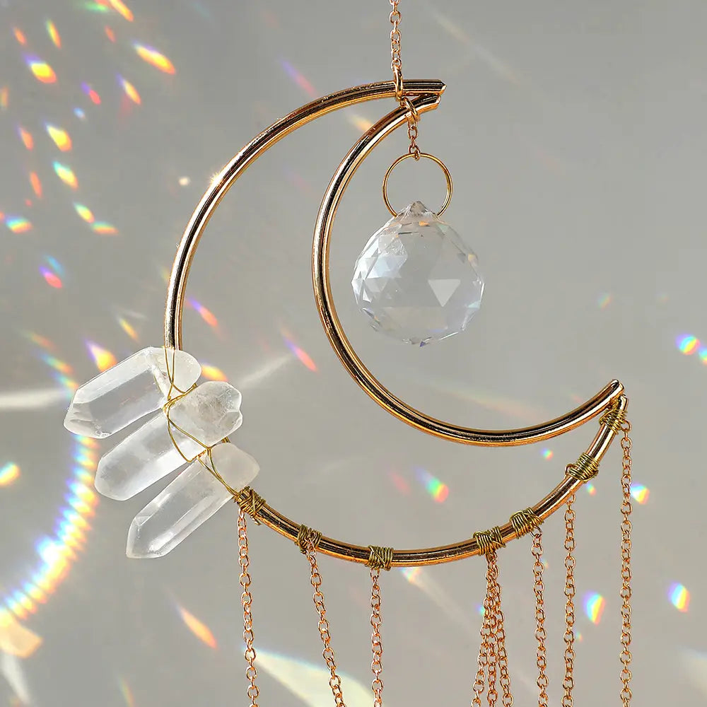Clear Quartz Moon Suncatcher Crystal Prism