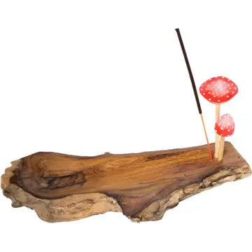 Two Mushroom Wood Incense Burner