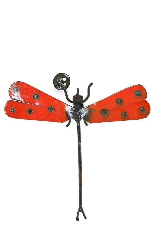 Red Recycled Metal Dragonfly