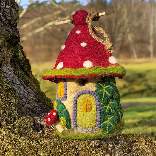 Felted Birdhouse Mossy Mushroom