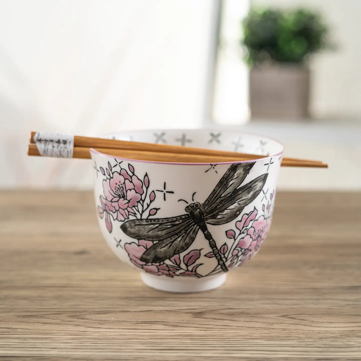Dragonfly Design Donburi Bowl with Chopsticks Set