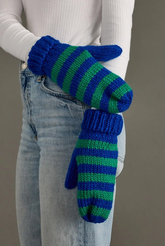 Royal Blue & Green Striped Mittens
