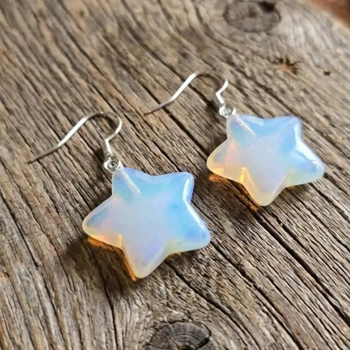 Dainty Opalite Star Earrings Iridescent Glimmer in Stainless Steel