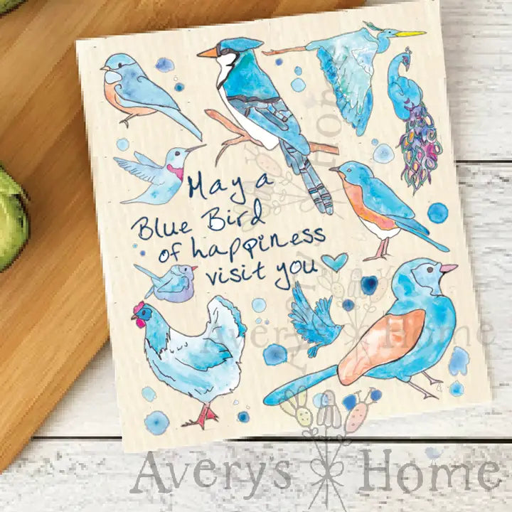 Blue Bird of Happiness Swedish Dishcloth