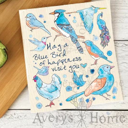 Blue Bird of Happiness Swedish Dishcloth
