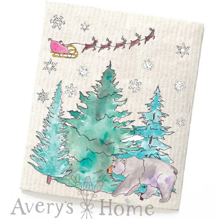 Santa & Black Bear Swedish Dishcloth