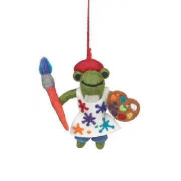 Felted Andre the Artist Frog Ornament