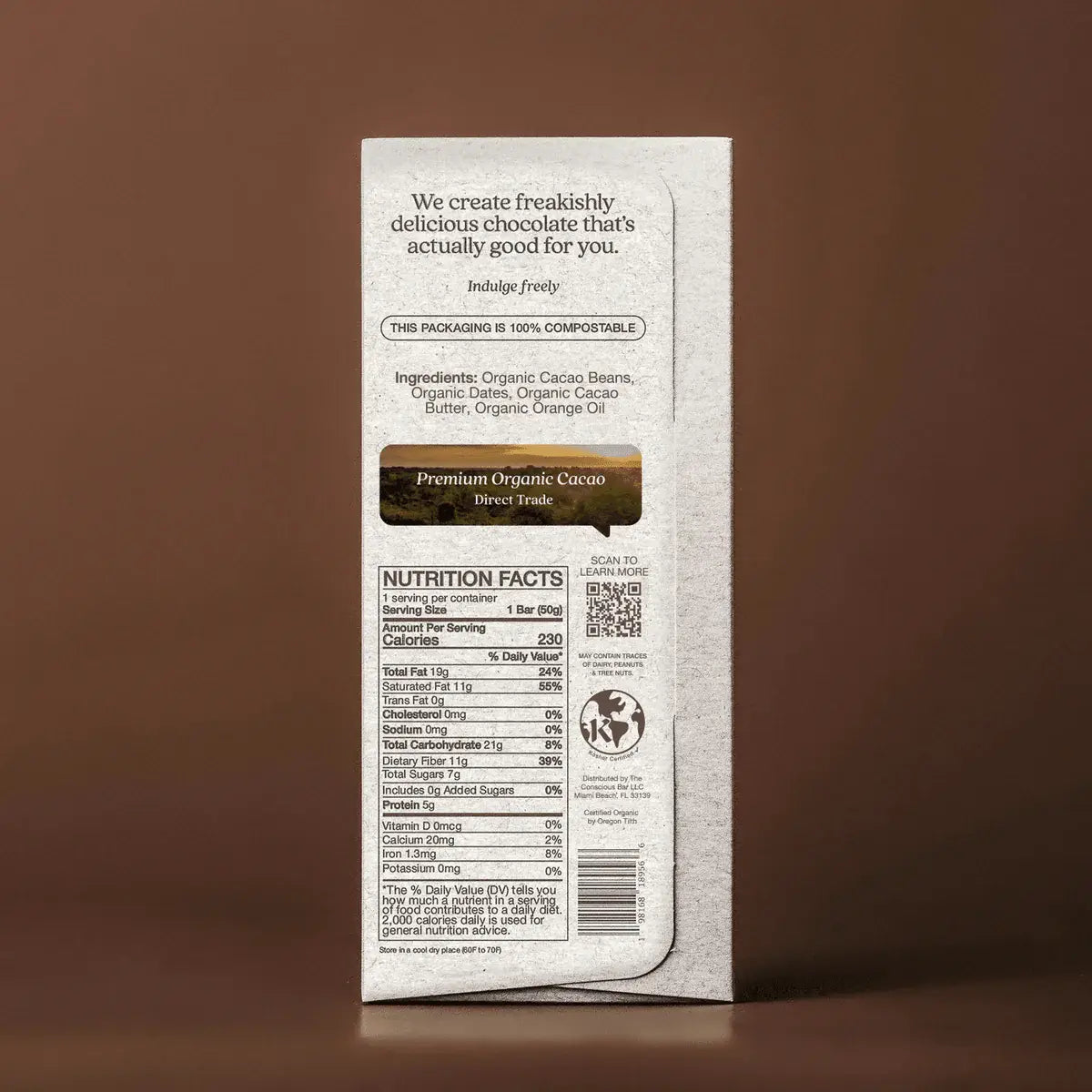 Date Sweetened Dark Chocolate Bar Orange Blossom