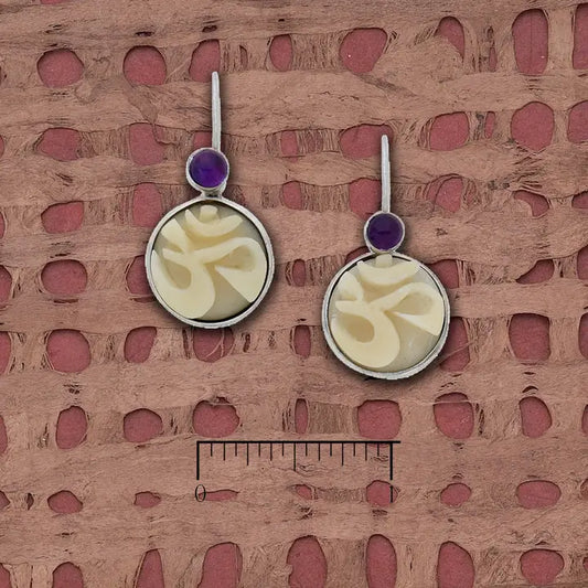 Tagua OM with Amethyst Earrings L487