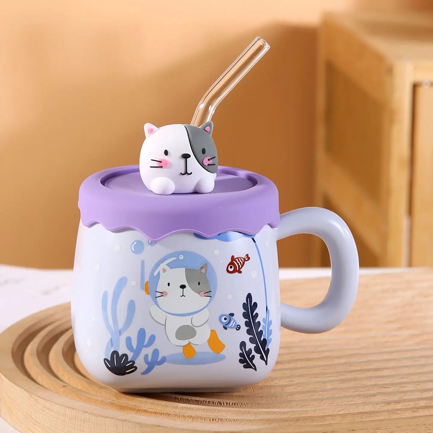 Cute Animal Mug w/ Lid + Straw