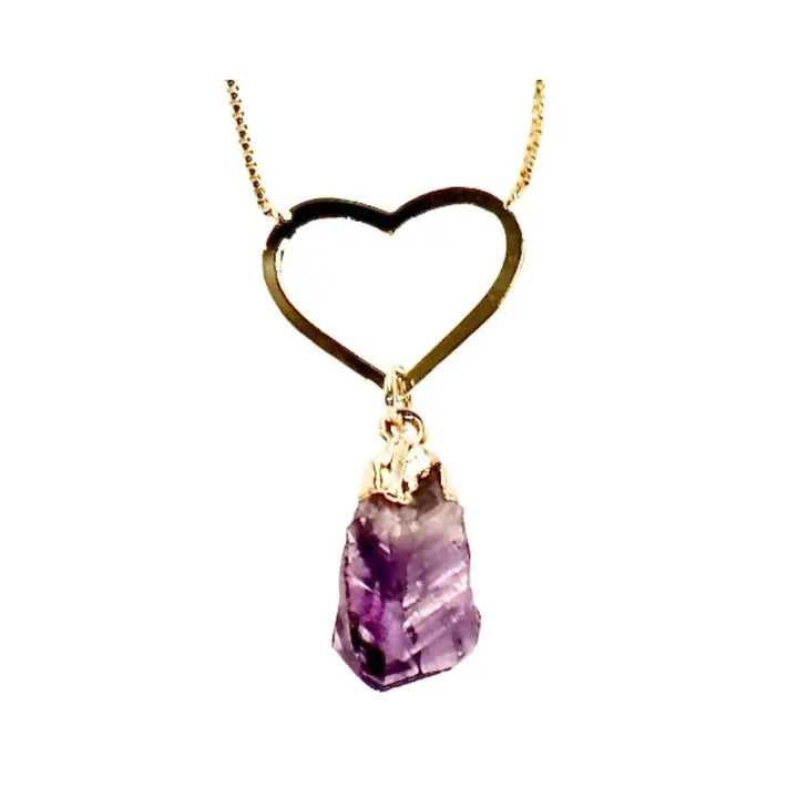 Raw Amethyst  Heart Necklace