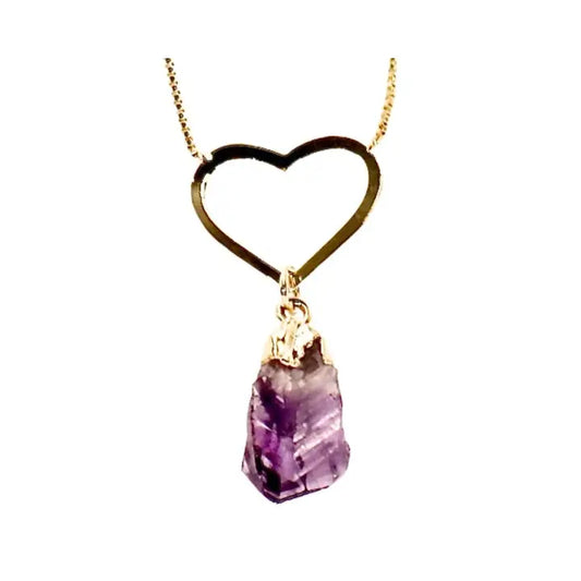 Raw Amethyst  Heart Necklace