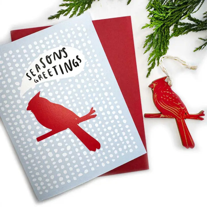 Seasons Greetings Card - with Cardinal Ornament