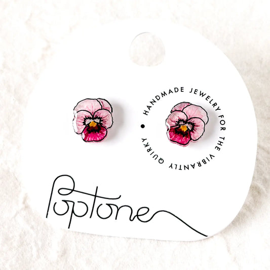 Pink Pansy Cottagegrove  Stud Earrings