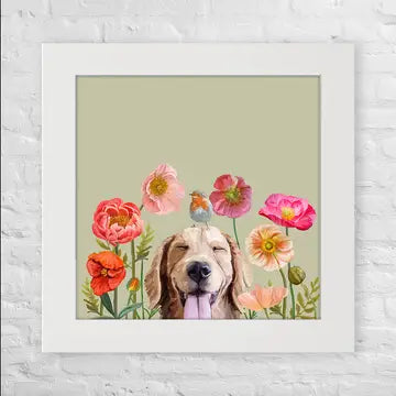 Dogs and Birds Golden Mini Canvas