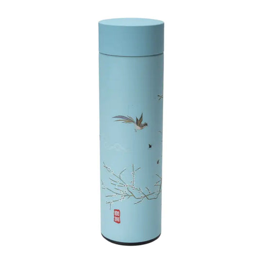 Vacuum Insulated Stainless Thermos Flask Lt BLue Plum Blossom