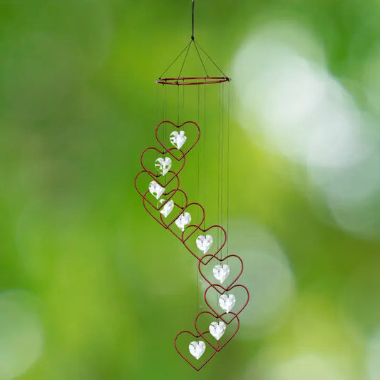 Red Crystal Heart Spiral Suncatcher Wind Chime 36"