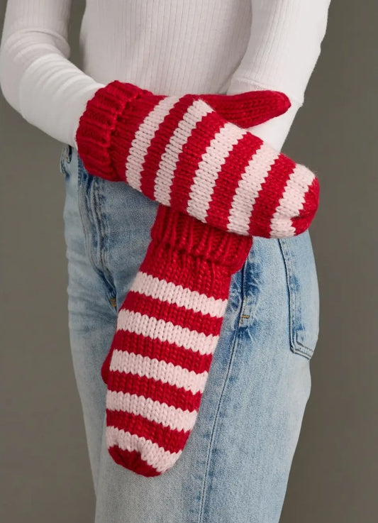 Red & Pink Striped Mittens