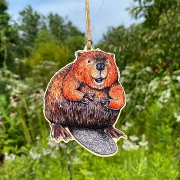 American Beaver Wood Print Christmas Ornament