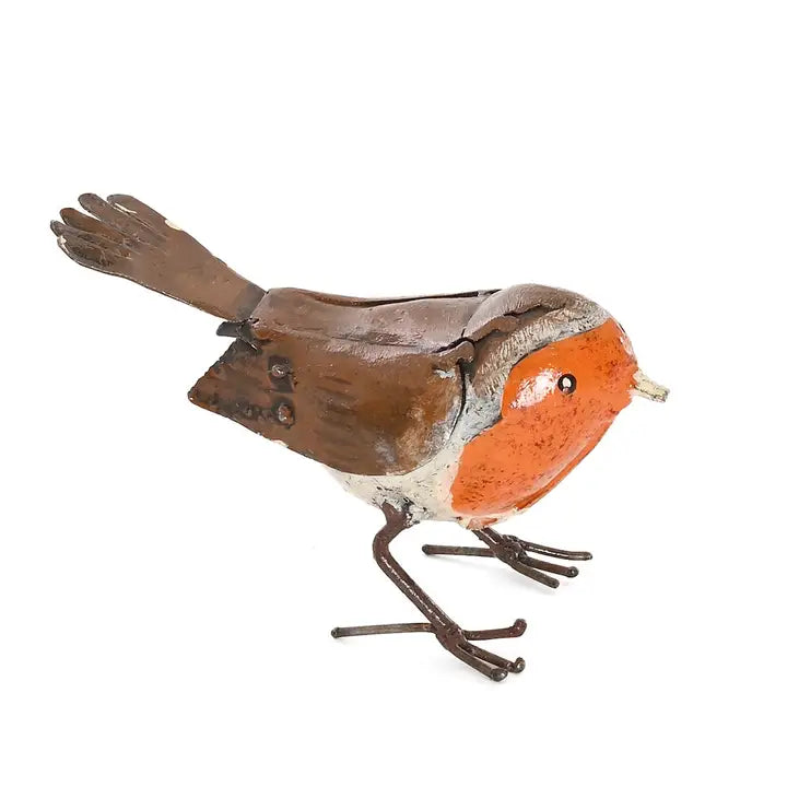 Recycled Metal Robin Orange Sculpture