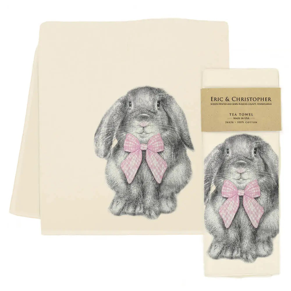 Easter Bunny with Gingham Bow Pink Tea Towel