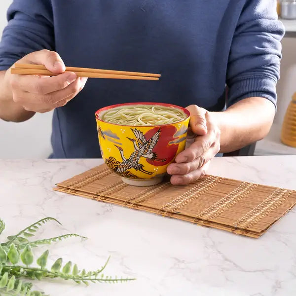 Japanese Crane Design Bowl with Chopsticks set