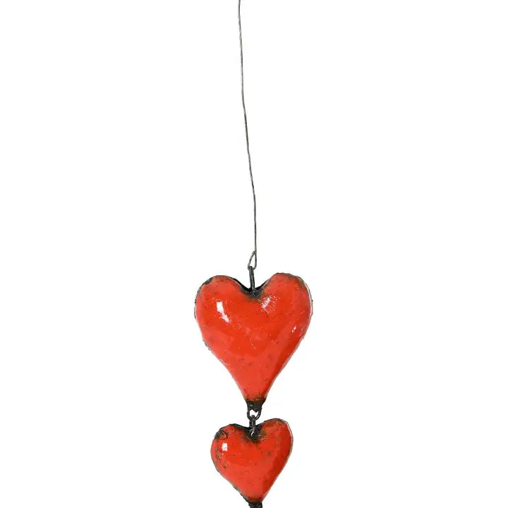 Recycled Metal Triple Hanging Hearts Sculpture