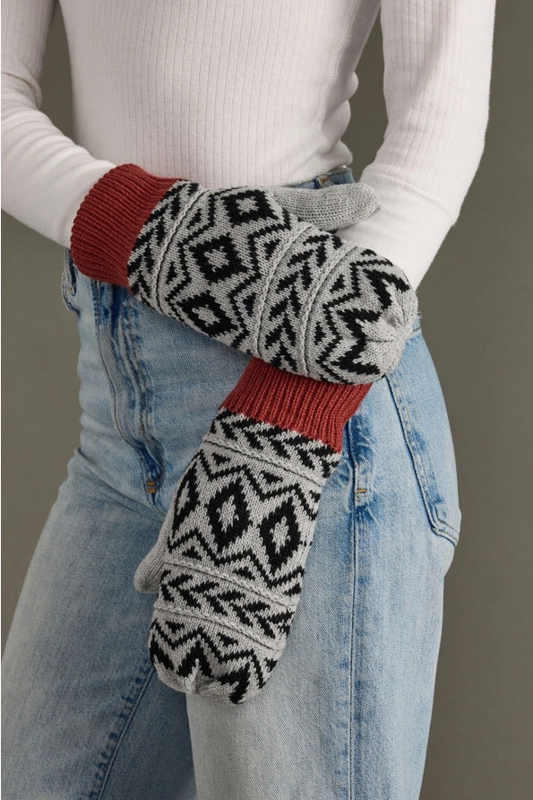 Grey, Black & Rust Patterned Mittens