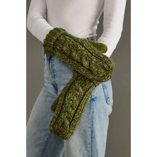 Olive Cable Knit Mittens