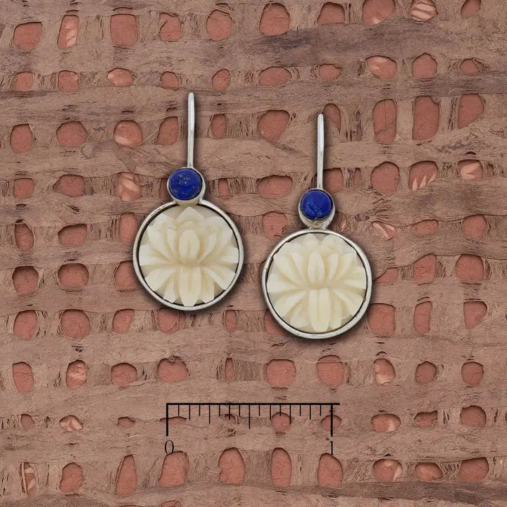 Tagua Nut Lotus with Lapis Earrings L836