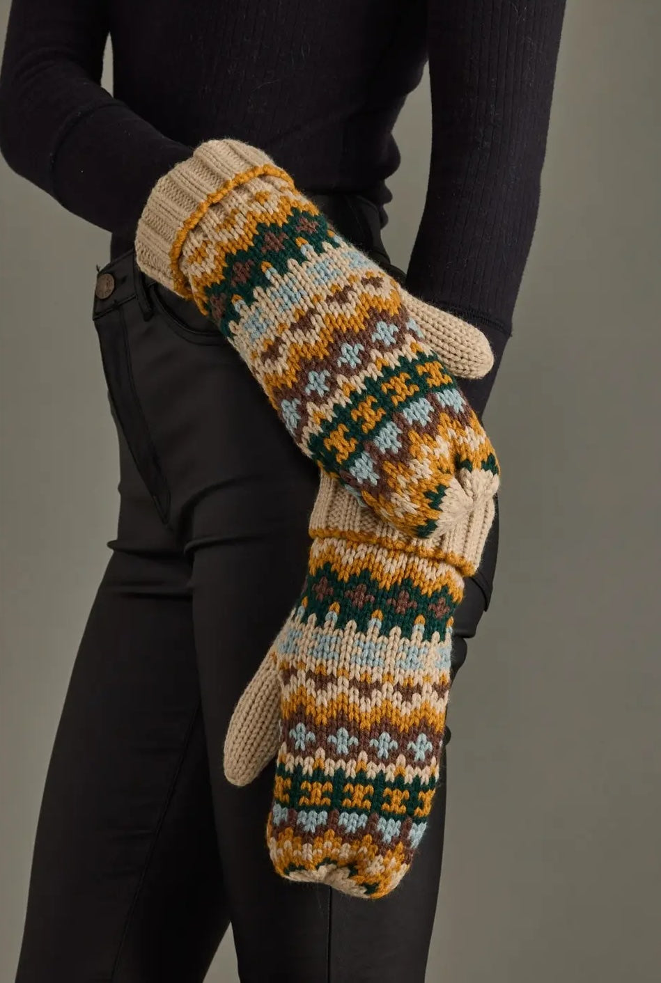 Taupe & Multicolored Mittens