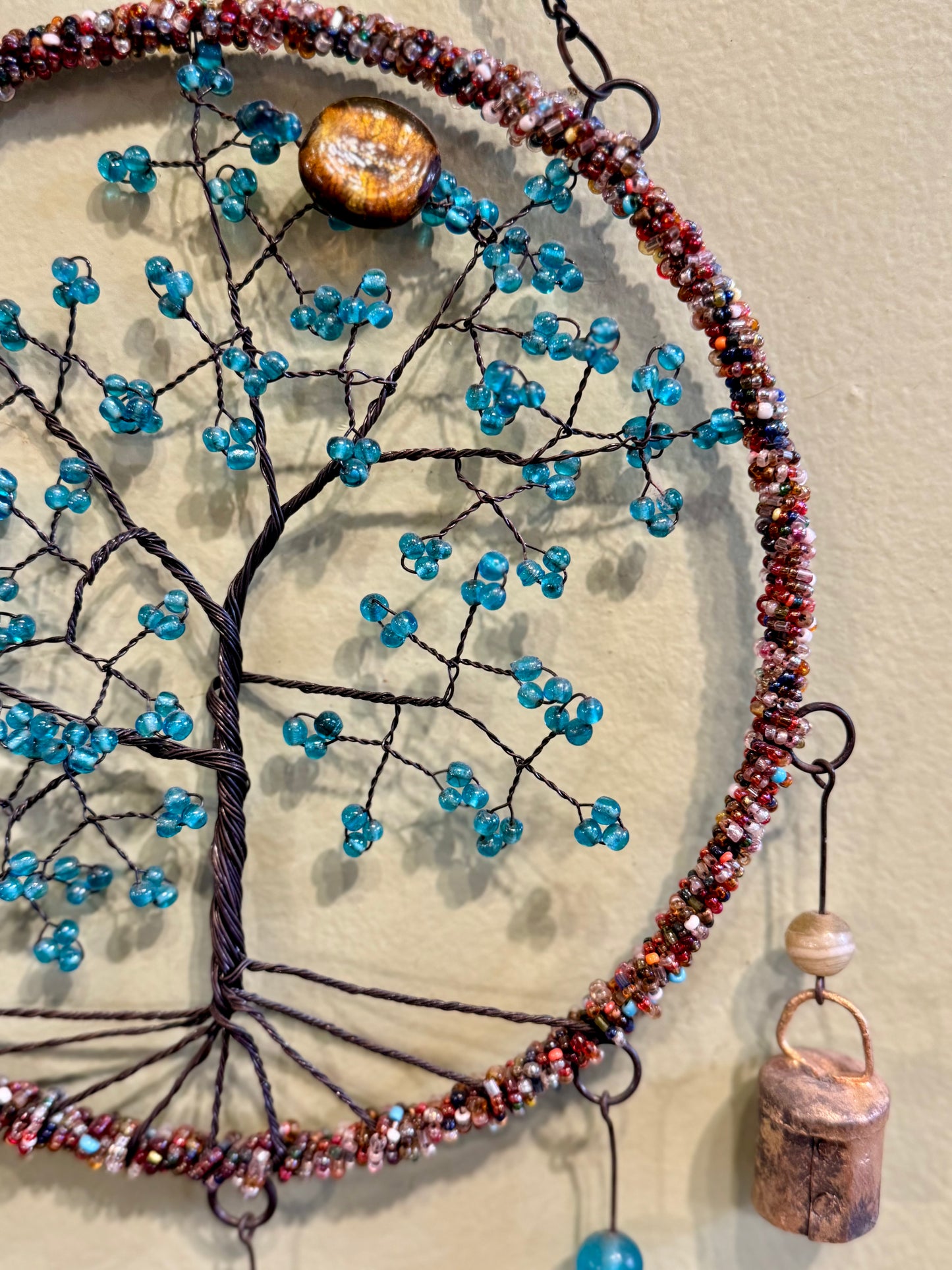 Wire Beaded Tree w/ Bells 8"-Blue w/sun