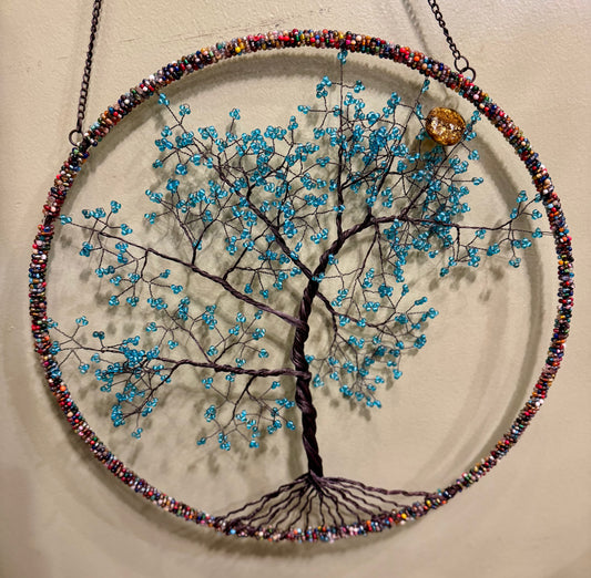 Wire Beaded Tree of Life w/ Sun-Turquoise : 18"