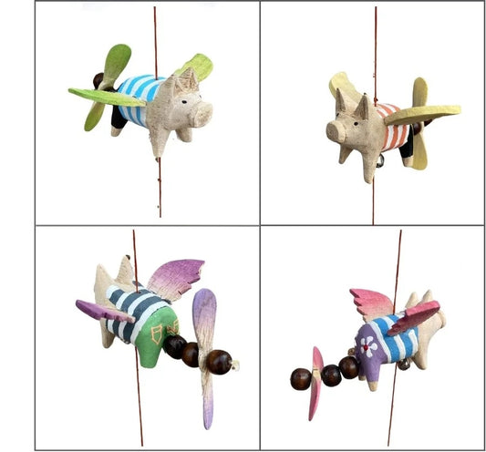 Flying Pigs Hand Painted Whirly