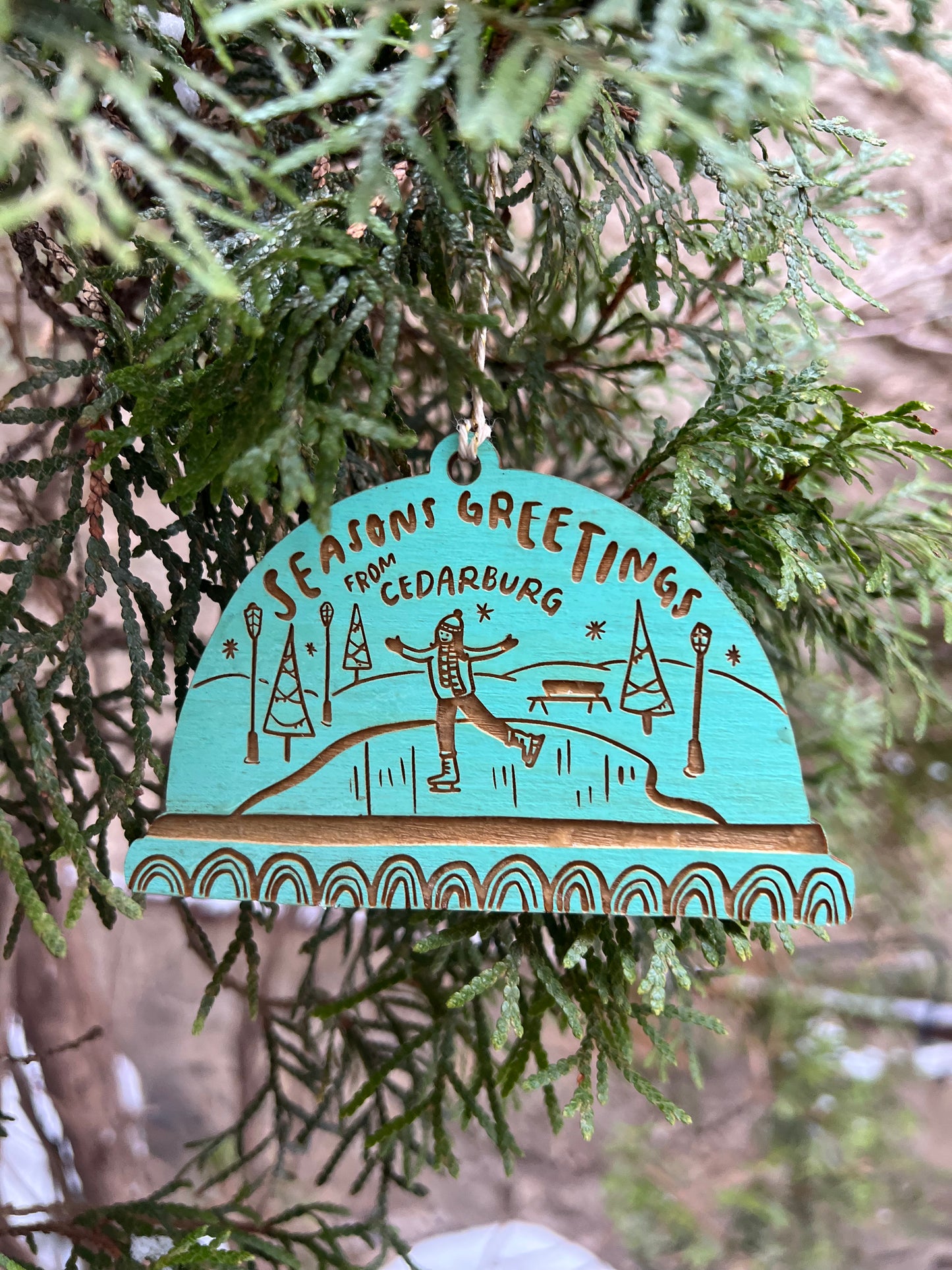 Seasons Greetings From Cedarburg Ice Skating Ornament