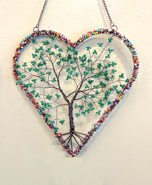 Wire Heart Tree of Life Green