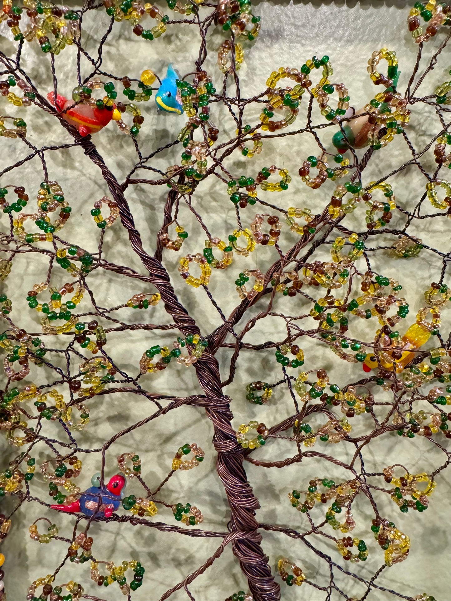 Wire Beaded Bird Tree Rectangle