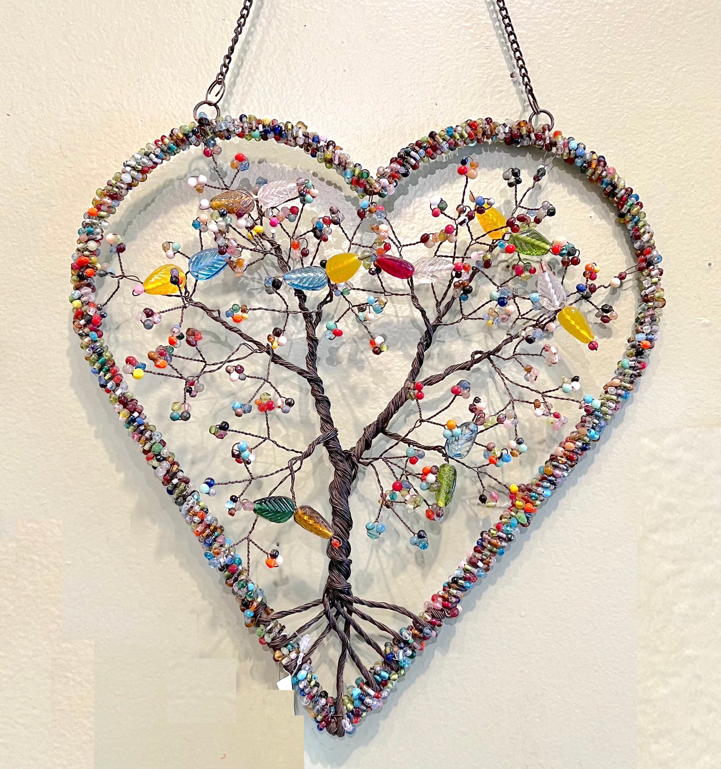 Wire Beaded Heart Tree - Leaf Shaped Beads