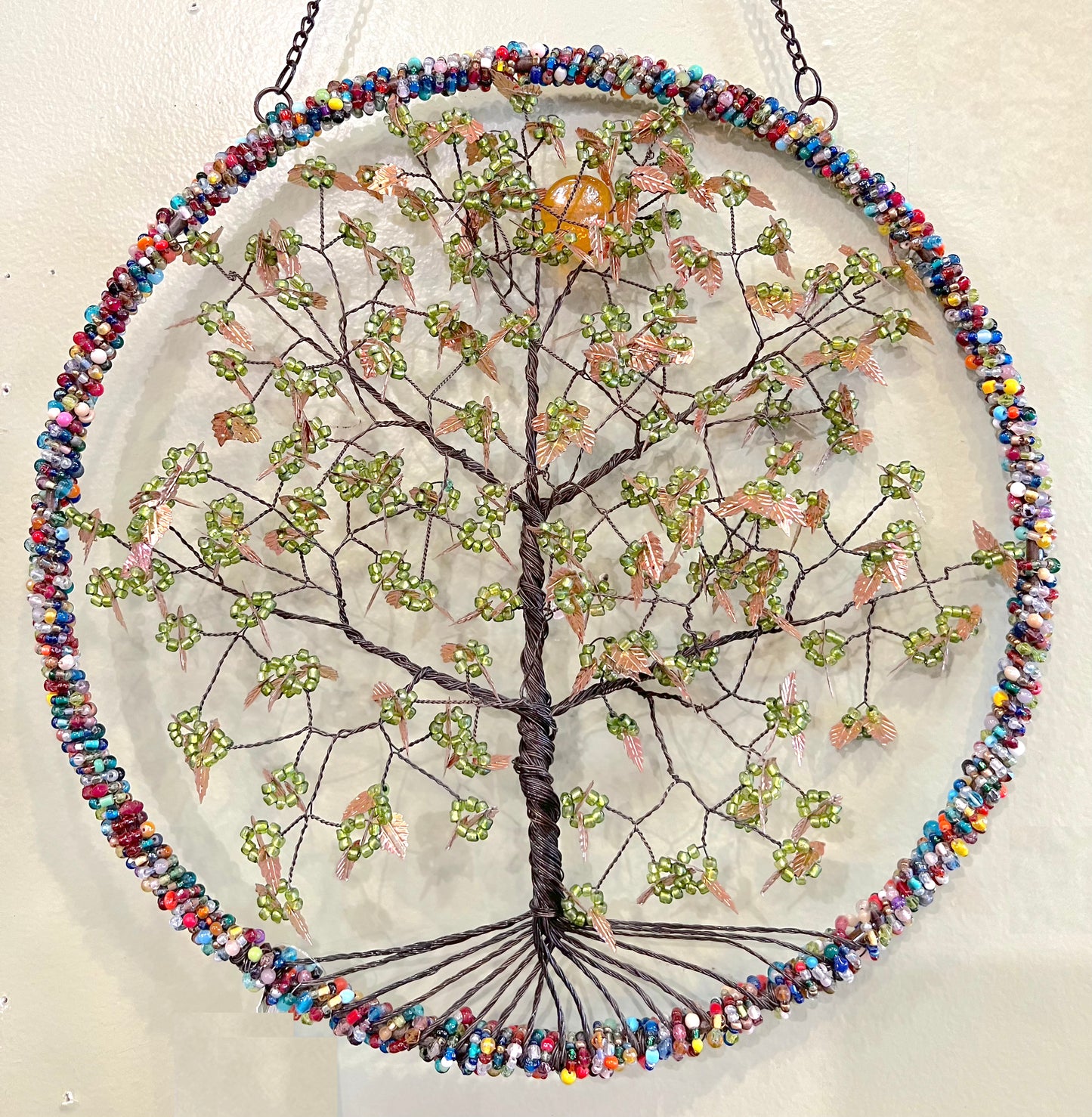 Wire Beaded Tree Brown Leaf 12"