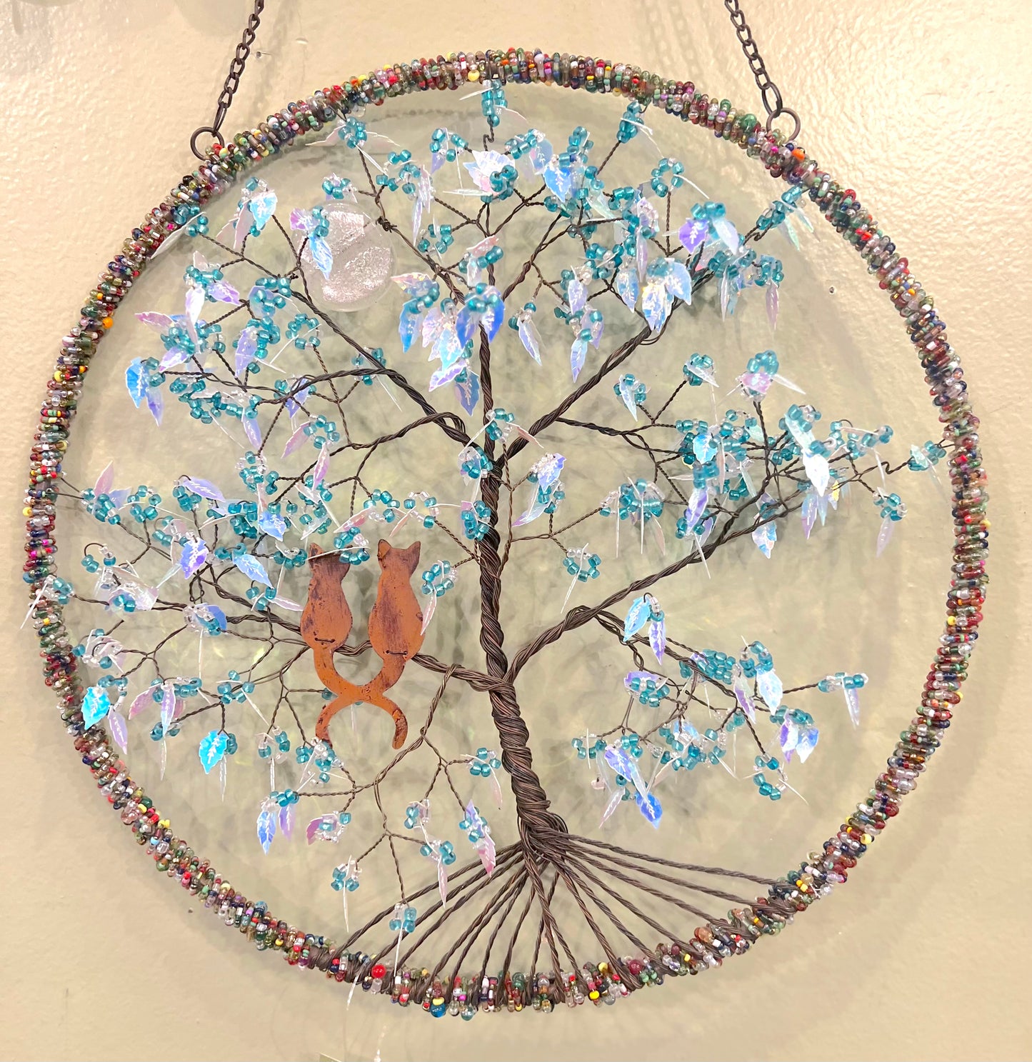 Wire Beaded Cats in Tree